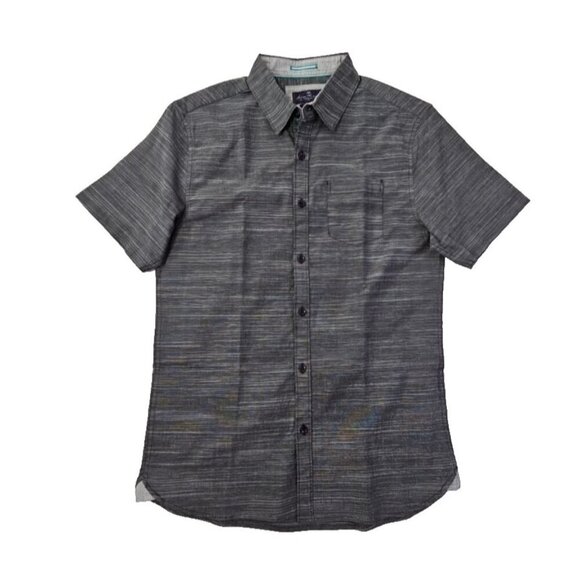 Across The Pond Short Sleeve Shirt Men's Medium Grey Button Down EUC LN Pocket - Picture 1 of 14